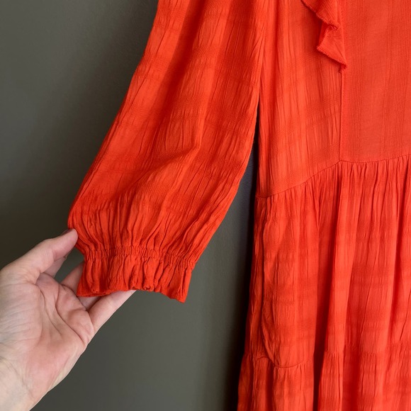 Anthropologie Amadi Rossi Dress Size Large Red Orange Ruffles Gauzy Lightweight - Picture 12 of 16
